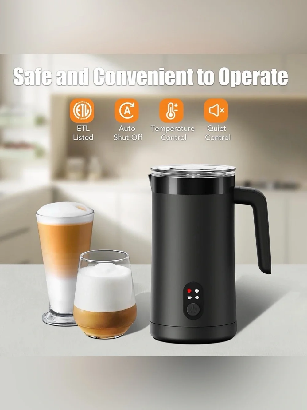 Electric Milk Frother - Matte Black 4 in 1